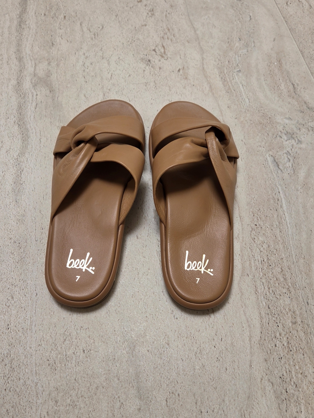 beek Knot-Detail Slide Sandals in Tan